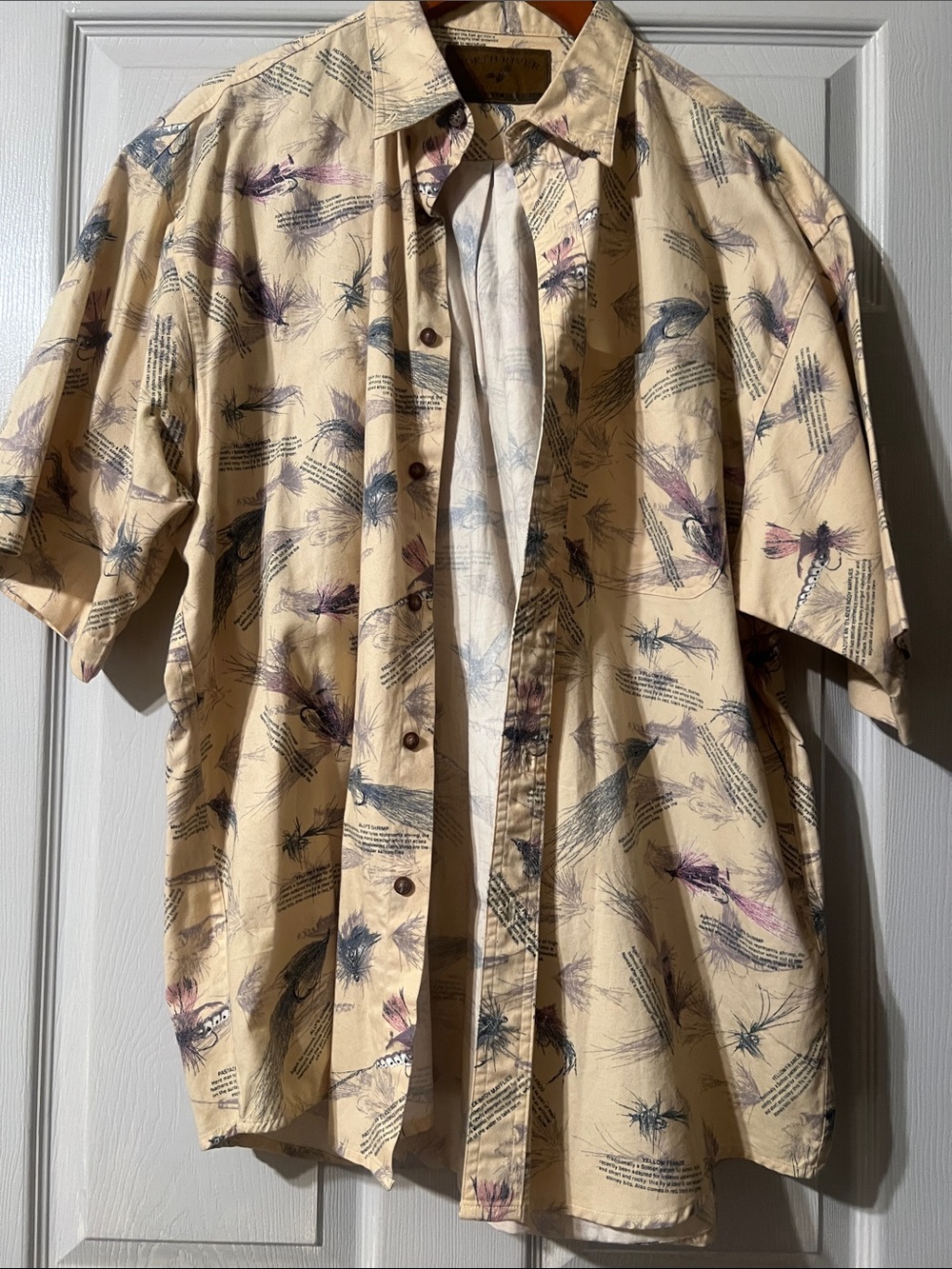 Vintage Casual Beige Short-Sleeve Printed Button-Down Shirt